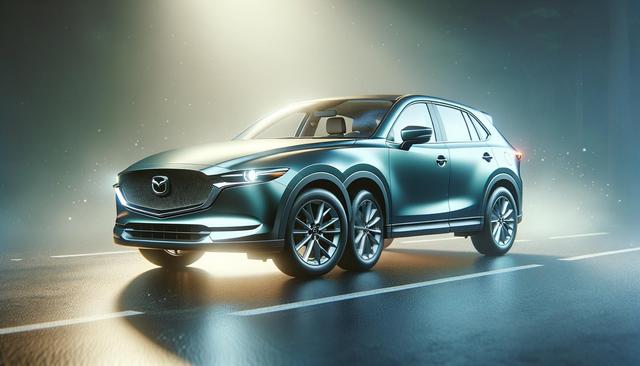 A shiny SUV on a wet road with dramatic lighting and a glowing atmosphere.