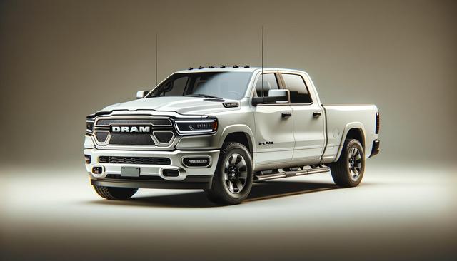 White pickup truck in a studio setting with a sleek design and bold front grille.