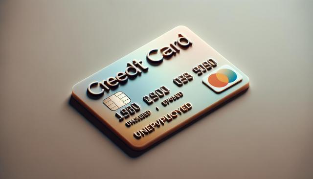 A credit card mock-up with distorted text and the word "UNEMPLOYED" embossed.