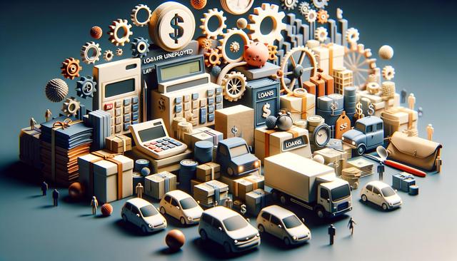 A complex arrangement of miniature office items, gears, vehicles, and currency symbols, representing business and finance concepts.
