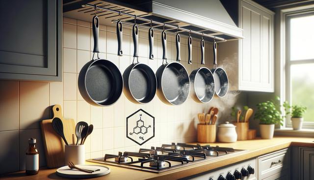 Cozy kitchen scene with pots hanging, plants on the windowsill, and a stove below.
