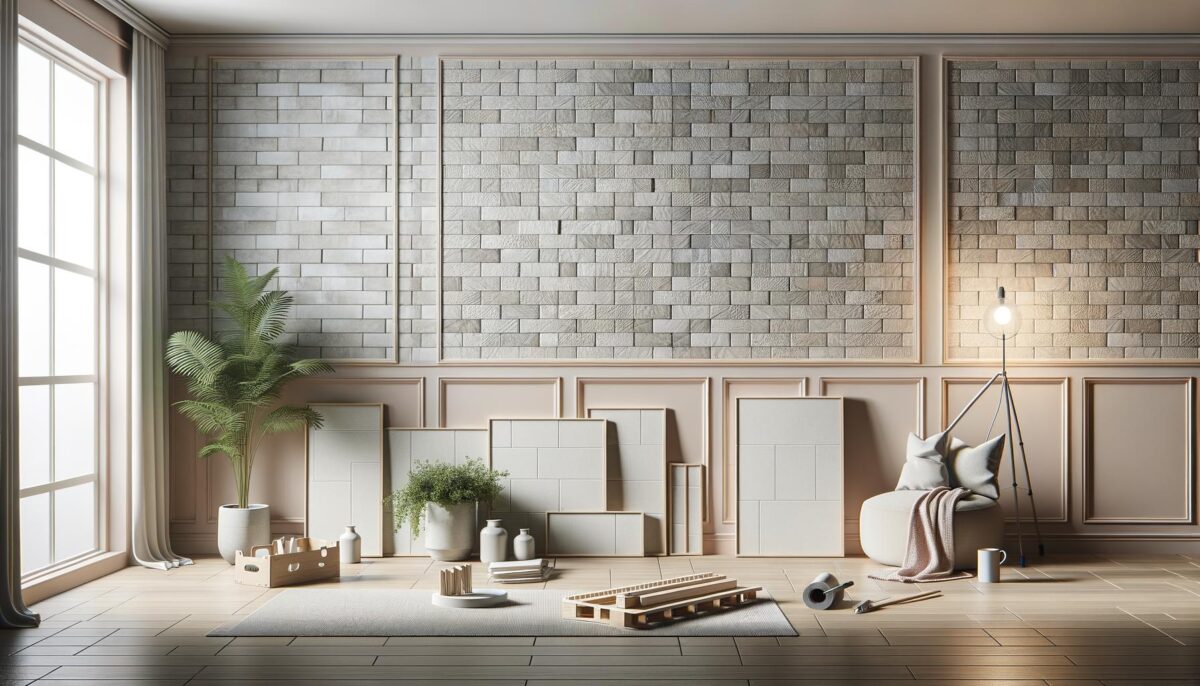 Modern room with brick walls, large window, plants, and cozy seating with a floor lamp.